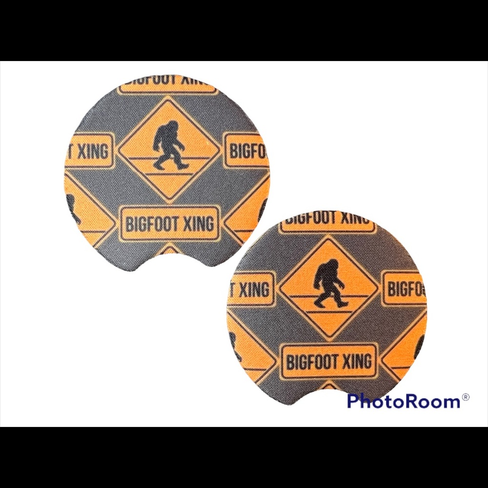 Bigfoot Xing Yellow And Black Set Of 2 Car Cup Coasters New